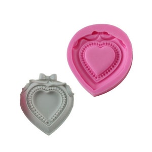 Moule Silicone mini Cadre Photo Coeur déco Ruban Noeud pour Plâtre Savon Cire Argile Polyester Résine WEPAM Fimo K183 46B55HT image 1