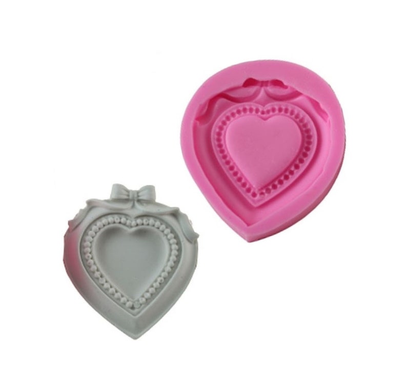 Moule Silicone mini Cadre Photo Coeur déco Ruban Noeud pour Plâtre Savon Cire Argile Polyester Résine WEPAM Fimo K183 46B55HT image 1