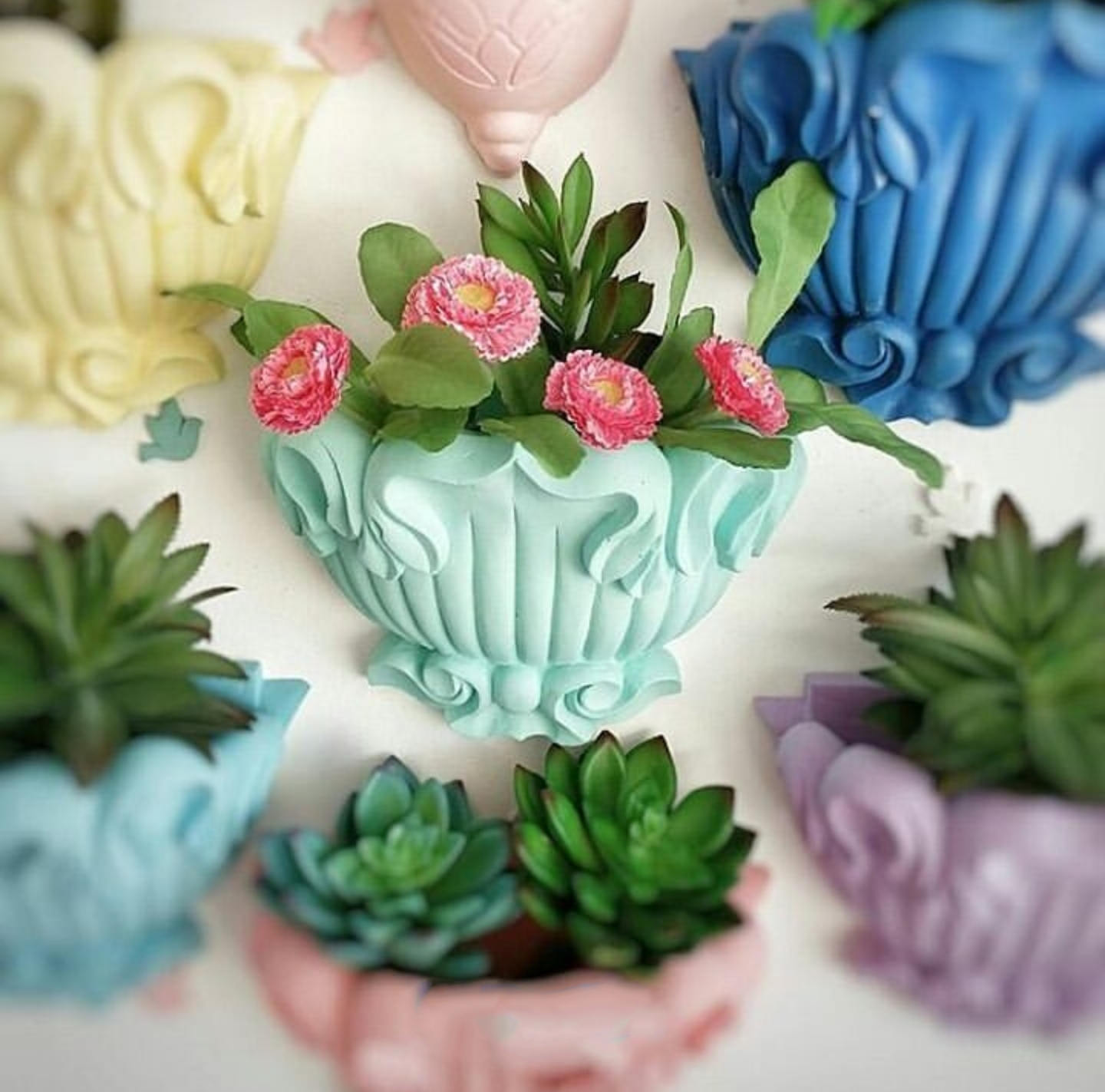 Moule Silicone Vase Pot Support Mural Fleur Succulent pour Résine