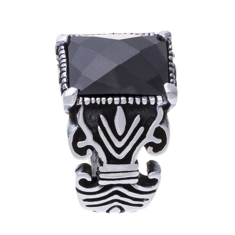 Ring Signet Ring man women Sterling Silver 925 claw set stone cubic zirconia oval or Rectangle black faceted 17g Sterling Silver Men Ring