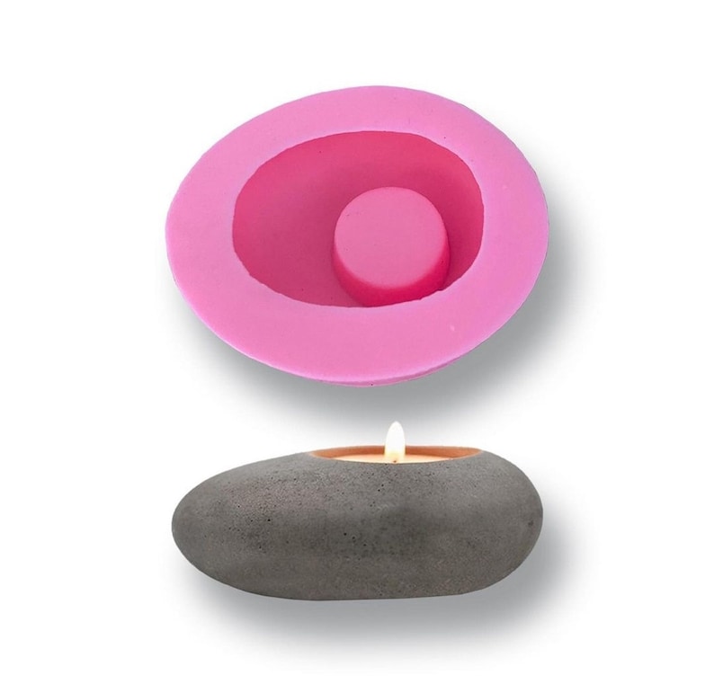 Silicone mold, Pebble stone candle holder, for plaster, wax, soap, resin, Polyester, clay, cement K1030 61B110 image 2