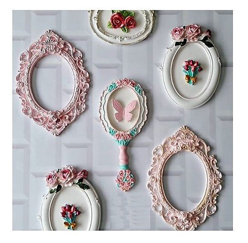 Moule Silicone Miroir à Main Cadre Photo 28cm déco fleurs Roses pour Pâte Polymère Fimo Plâtre WEPAM Cire savon Argile K272 3F360 image 4