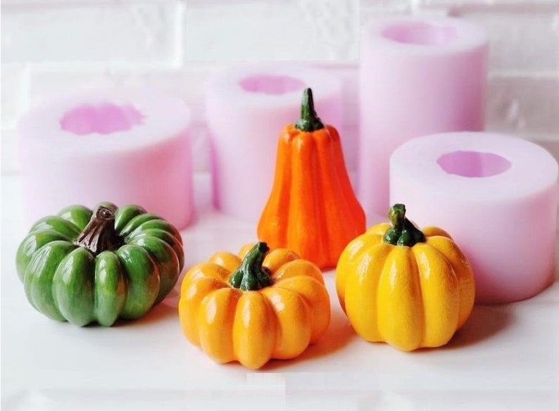 3D Vegetable Pumpkin Halloween Silicone Mold for Plaster Resin WEPAM Wax Candle Soap Clay Polyester Concrete Cement Silicone Mold 4 Tailles / 4 Sizes