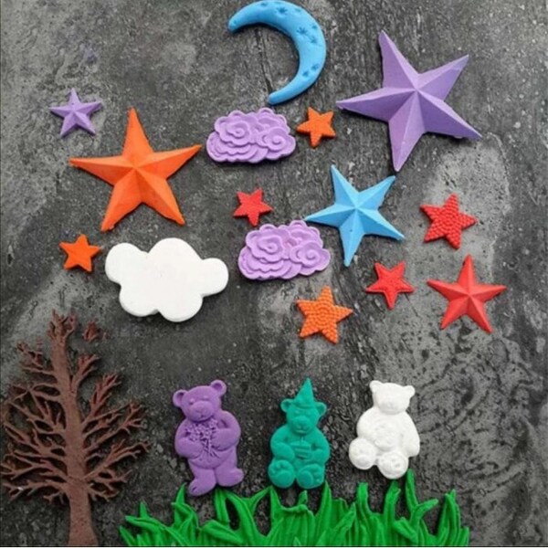 Moule Silicone 11 Objets Ciel Nuages Lunes étoiles pour Pâte Polymère Fimo Plâtre WEPAM Cire Bougie Argile Polyester K033 6E90