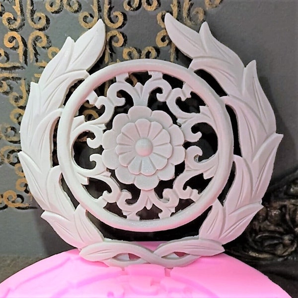 Silicone Mold Applique Barıque Round 19.5cm Decorative Leaf Flower Liana Ceiling Door Wall for Plaster Resin Clay WEPAM Wax Soap K948 7F