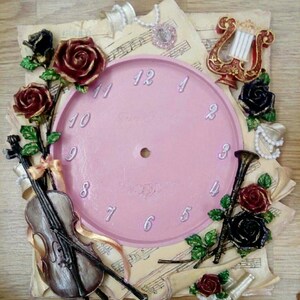 Moule Silicone Montre 28cm déco Violon Fleurs Roses Musique pour Plâtre Wepam Fimo Argile Savon Cire Résine Polyester K906 8F image 9