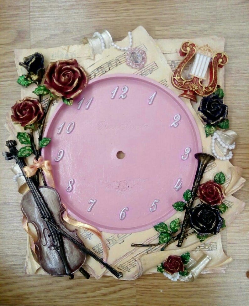 Moule Silicone Montre 28cm déco Violon Fleurs Roses Musique pour Plâtre Wepam Fimo Argile Savon Cire Résine Polyester K906 8F image 9