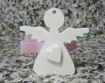 Silicone Mold Suspension Bell Angel Wings Heart 8cm Christmas Hang or Place on a Table for Plaster Soap Clay Resin Fimo K334 5E80