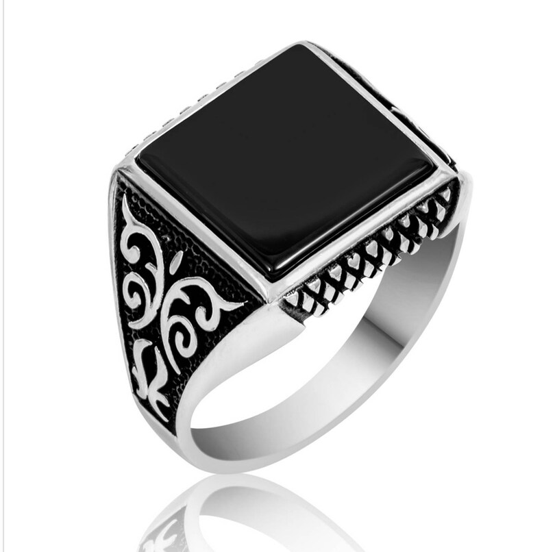 Men's 7g Horse Ring in Massive Silver 925 Serti Pierre Onyx Sterling Silver Men Women Ring image 1