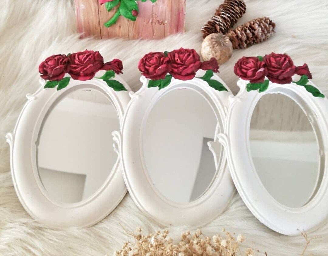Moule silicone cadre photo miroir rond 18cm déco fleurs roses noeud