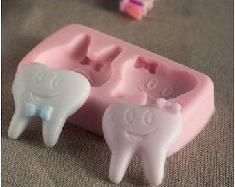 Double Teeth Silicone Mold Baby Birth Theme for Polymer Clay Fimo Plaster Soap Wax Candle Clay Polyester K602 37B60