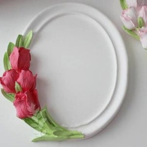 Moule Silicone Cadre Photo Miroir 24cm Fleurs Bouquet Tulipe pour Plâtre WEPAM Résine Cire Argile Béton Pâte Polymère Fimo K429 HT1300 image 1