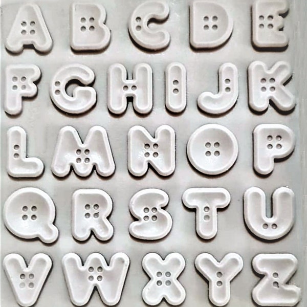 Moule Silicone Lettres Alphabet en forme de Bouton Couture pour Pâte Polymère Fimo Plâtre Résine Savon Cire Argile K226 5E120