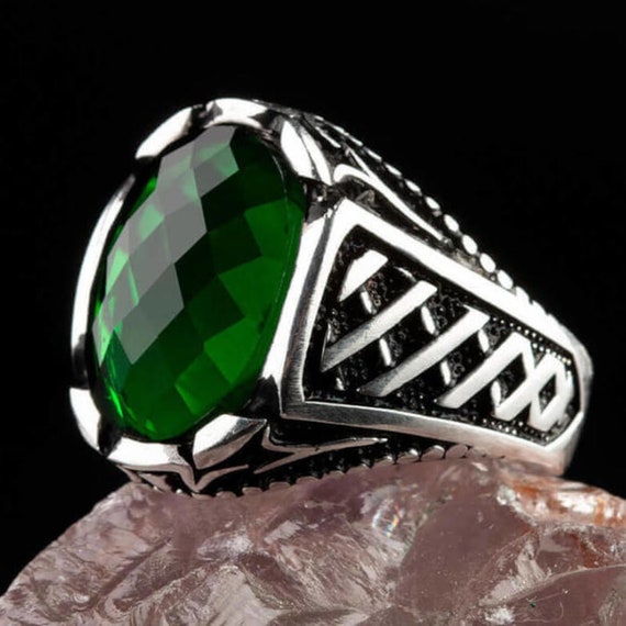 Buy Ring Silver Knight Man 8g in Solid Silver 925 Set Pierre Zircon Green  Facet Name Jewelry Online in India - Etsy
