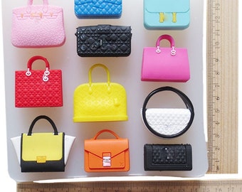 Silicone mold to make 11 mini handbags for Polyester Resin K105 6F190