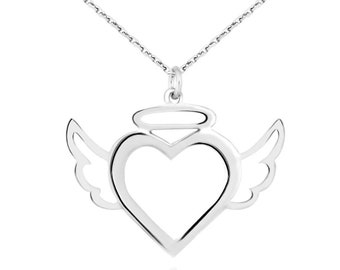 Chain Necklace with Heart Pendant with Solid Silver Wings 925, Gift For Her, Gift for Girl Friend