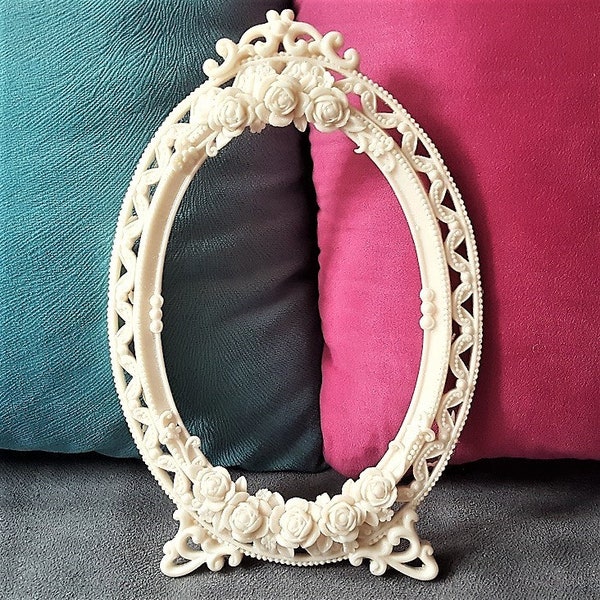 Silicone Mold Photo Frame Oval Mirror 23cm Decorative Rose Flower Lianas for Plaster WEPAM Clay Soap Resin Clay Wax Polyester K200 5E370