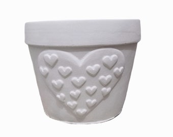 Moule Silicone Pot de Fleur 10cm avec déco Coeur pour Plâtre Savon Argile Polyester Résine Cire Ciment K1277