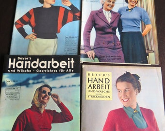 Beyer's Handwork Knitwear - 4 Pieces 1950s Handicraft Magazine - Knitted Things for Everyone - Vintage Knitting and Crochet Instructions -