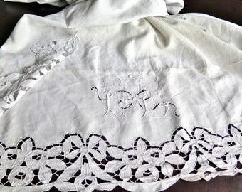 French Linen Sheet - Drap de Mariage - Heavy linen sheet richelieu