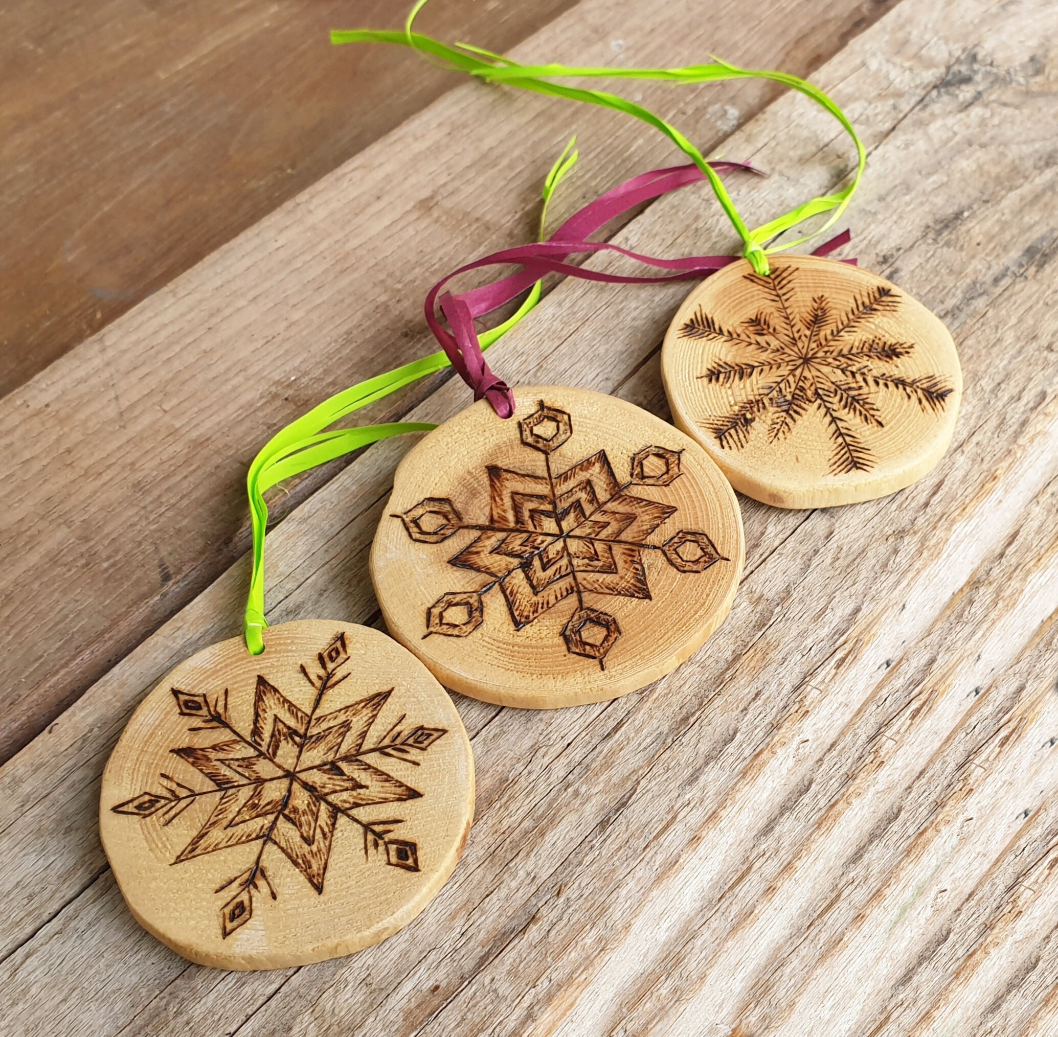 Wood Burned Snowflakes Wooden Ornaments Christmas Tree Rustic - Etsy