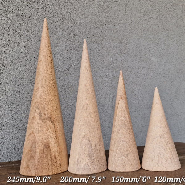 Wooden Cone blank, 120x 60 mm/4.7 x 2.36’’ big wood Unfinished Natural Christmas tree crafts, Xmas decorations, Model Nose, rustic raw beech
