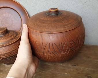 Large Ceramic Clay Pot with Lid,  vintage Red Clay Oven Meat Saucepan, Baking roasting Ukrainian Pottery Bakeware cooking Cookware casserole