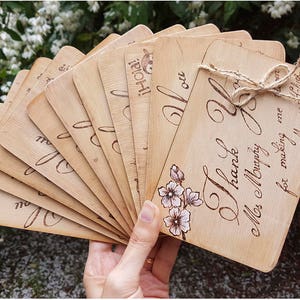 Leraar wenskaart, houten kerstkaart, houtgebrande kaart, houten bedankkaarten, houten liefdeskaart, cadeau 5e verjaardag, babyshower