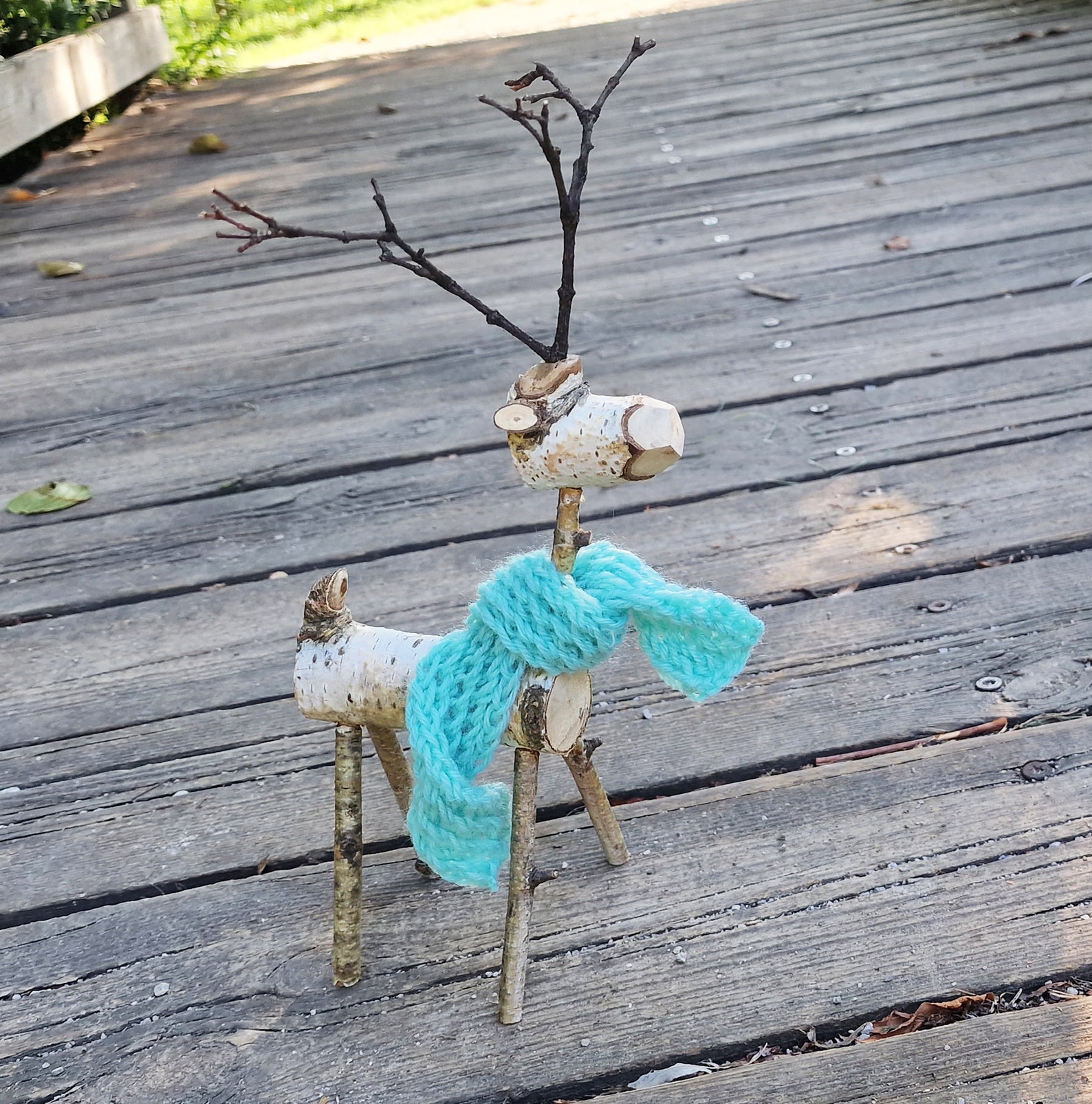 Birch Log Reindeer, Wooden Deer Centrepiece, Fairy Garden Rustic