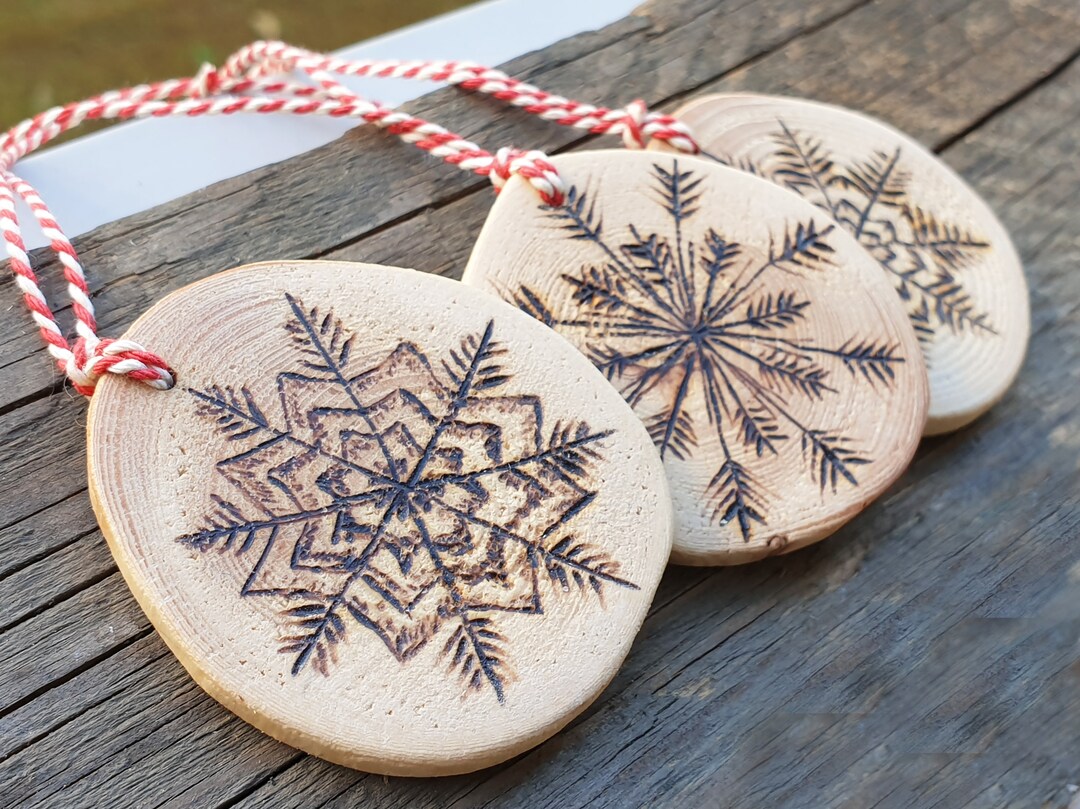 Wood Burned Snowflakes Wooden Ornaments Christmas Tree Rustic - Etsy