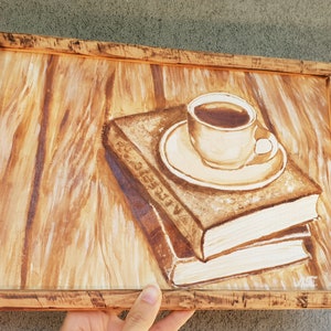 Original coffee painting Coffee art Original art Painting made with coffee  Wall Art, Rustic painting, Sepia painting, Books and cup