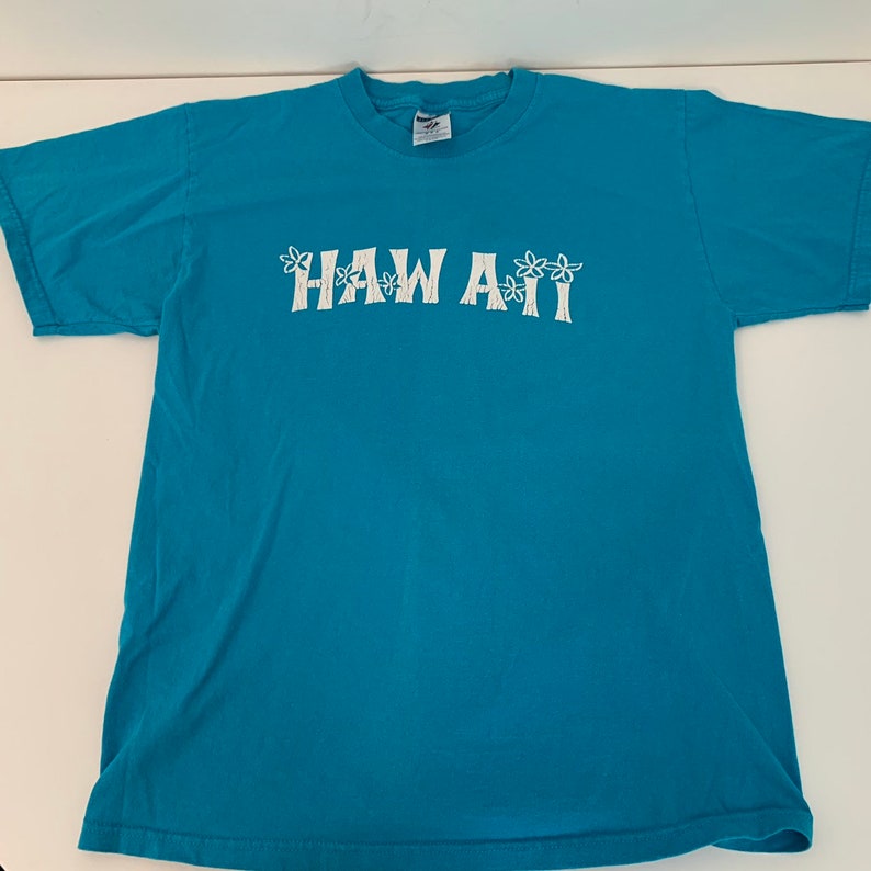 Vintage Jerzees Hawaii T-shirt Blue Size Medium Distressed Graphics