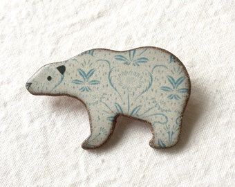 Ceramic Polar Bear Brooch,Polar Bear Pin, Arctic Animals, Winter Bear, Christmas Bear, Mother's Day Gift. 37mm long approx 1 1/2 inches