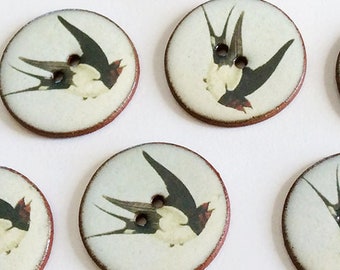 8 Medium Round 22mm (just under one inch) ceramic, handmade, lightweight, washable, vintage look swallow buttons