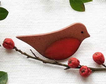 Handmade ceramic robin brooch. Hand painted in Cornwall U.K. Christmas gift