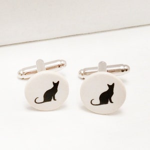 Black Cat Cufflinks 15mm, Cat Cufflinks, Gift For Him, Fathers Day Gift, Handmade Cufflinks.