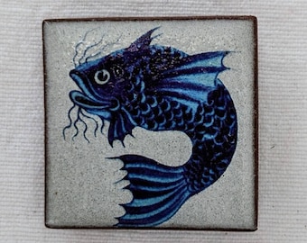 William De  Morgan, tile design, handmade 35mm ceramic brooch, William De Morgan Jewellery.