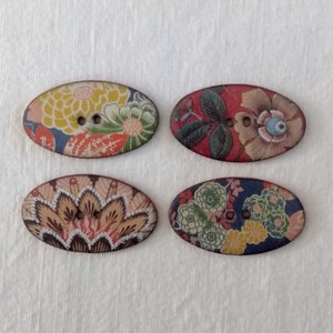 Set of 4 Large oval handmade, washable, ceramic buttons. Designs from the Warner Textile Archive, Collectors Buttons, sewing project buttons