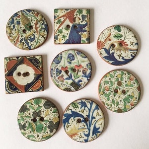 Set of 8 handmade, washable, ceramic, Illuminated Manuscript design buttons, heritage design, Medieval design buttons