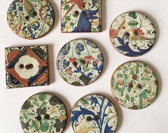 Set of 8 handmade, washable, ceramic, Illuminated Manuscript design buttons, heritage design, Medieval design buttons