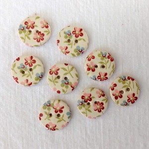 Set of 8 Extra Small Floral 15mm (a fraction over half an inch), lightweight, washable, ceramic buttons. Sewing Buttons, collectors buttons,