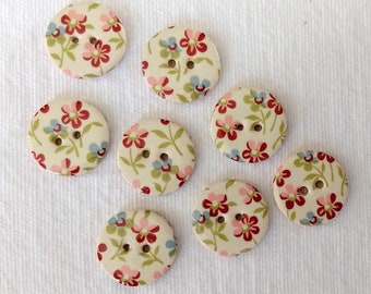 Set of 8 Extra Small Floral 15mm (a fraction over half an inch), lightweight, washable, ceramic buttons. Sewing Buttons, collectors buttons,