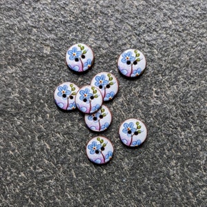 Set of 8 Extra Small 13mm (approx half an inch) ceramic, washable, lightweight hand made , forget-me-not buttons, small sewing buttons