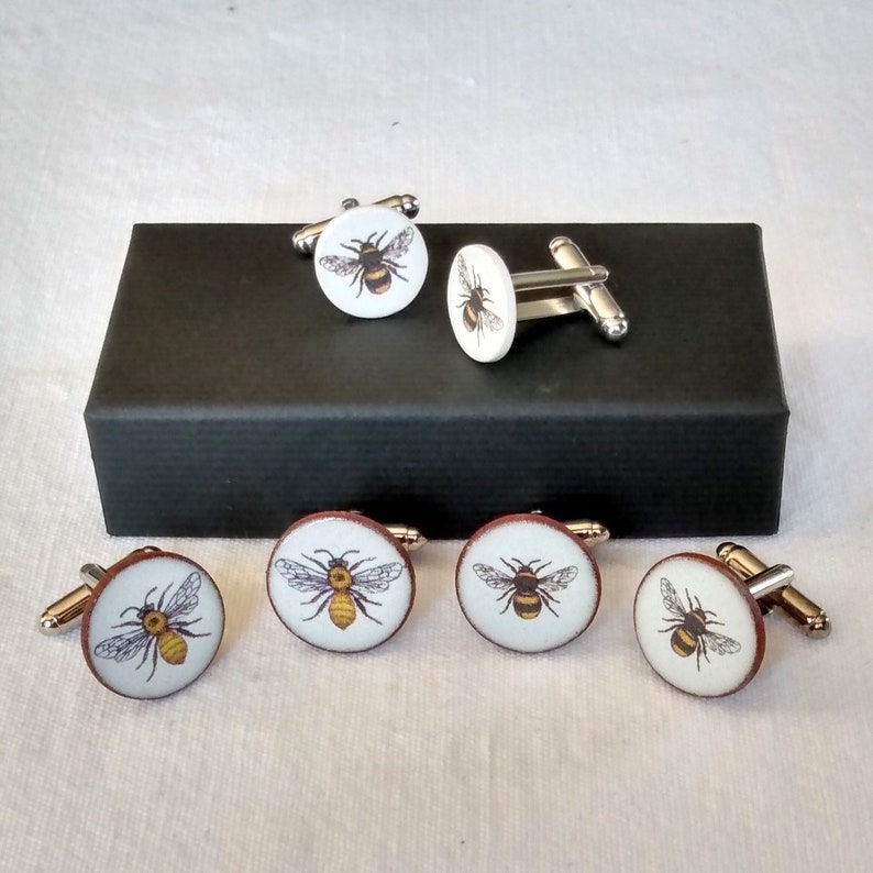The Black Bee Cufflinks in Platinum