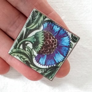 William De  Morgan design, handmade 35mm lightweight, ceramic brooch, William De Morgan Jewellery.