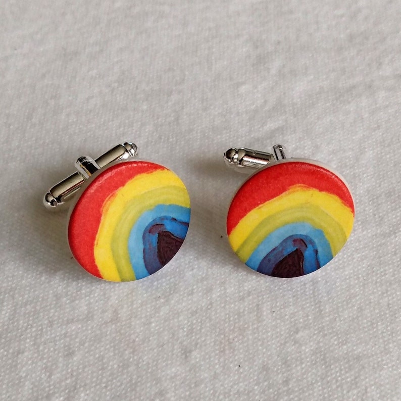 Rainbow Ceramic Cufflinks 20mm diameter, Handmade Ceramic Cufflinks, Gifts for men, Father's Day Gift image 1