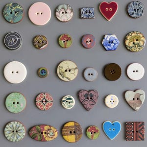 30 Ceramic Button Seconds, handmade, washable, lightweight, vintage look. Imperfect oddments, for all craft projects including mosaics.