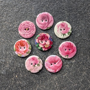 Botones de cerámica con forma de rosa rosa hechos a mano, estilo vintage, 24 mm (15/16"), ligeros y lavables.