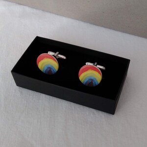 Rainbow Ceramic Cufflinks 20mm diameter, Handmade Ceramic Cufflinks, Gifts for men, Father's Day Gift image 3