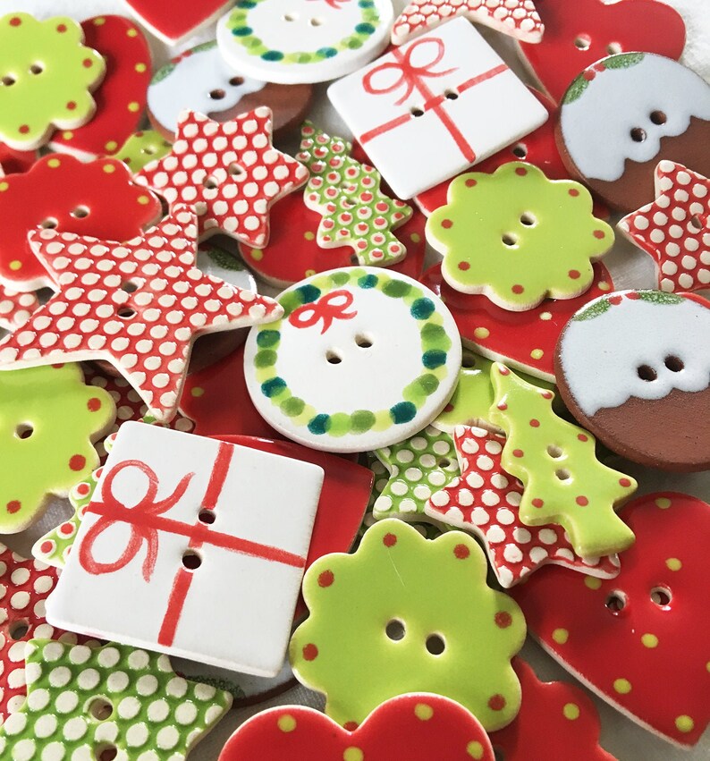 Set of 8 Assorted handmade ceramic Christmas Buttons Etsy